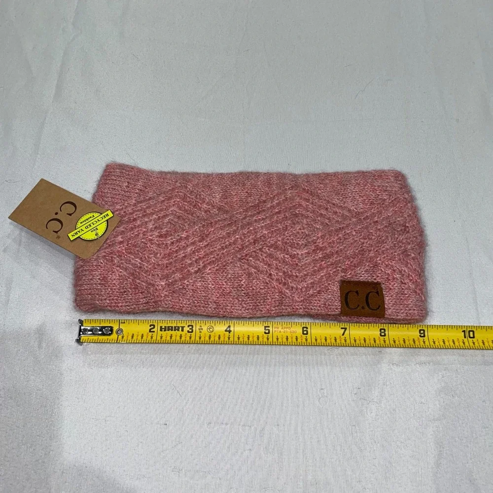 C.C. Beanie Pink Cable Knit Headband Ear Warmer Recycled Yarn NWT